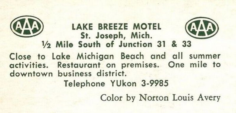 Lake Breeze Motel (Lake Breeze Cabins, Lake Breeze Cabin Court) - Vintage Postcard (newer photo)